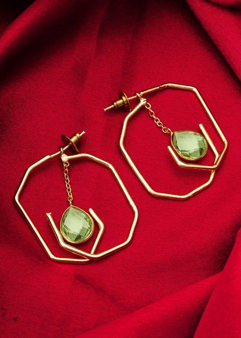 Green & Golden Stone Studded Earrings