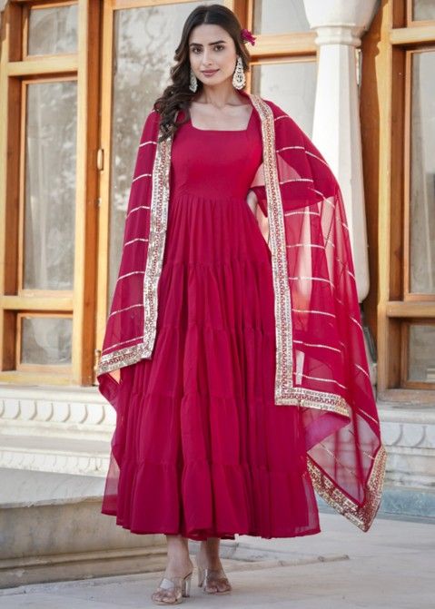 Pink Anarkali Suit With Embroidered Dupatta