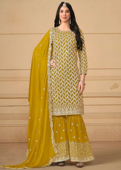 Yellow Embroidered Gharara Suit Set
