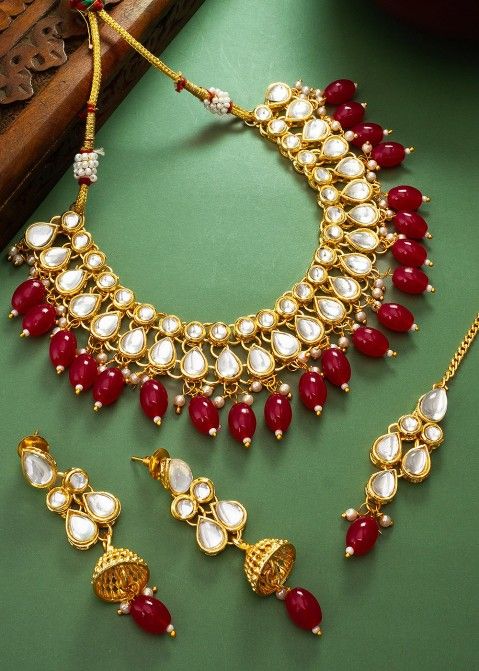Red Kundan Studded Necklace Set