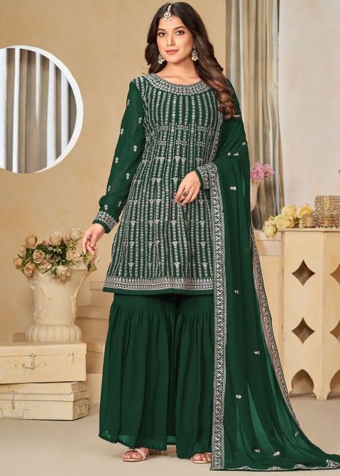 Green Embroidered Gharara Suit Set