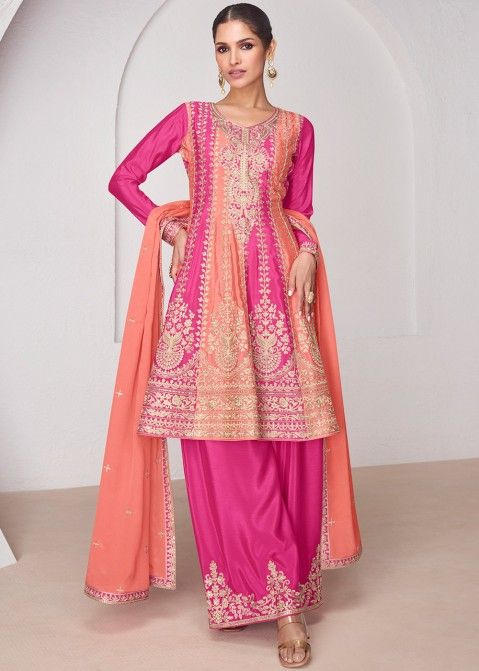 Readymade Pink & Peach Embroidered Palazzo Suit