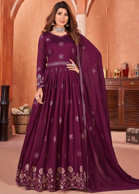 Purple Embroidered Anarkali Suit & Dupatta