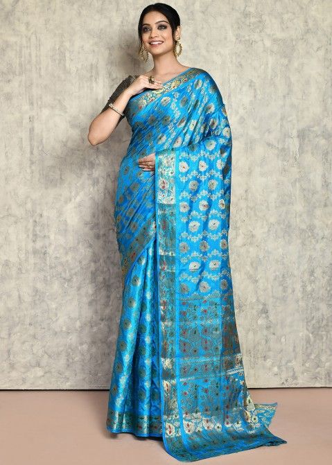 Blue Woven Saree In Kanjivaram Silk
