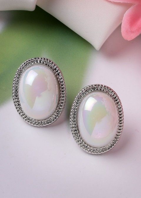White Oval Style Pearl Studs