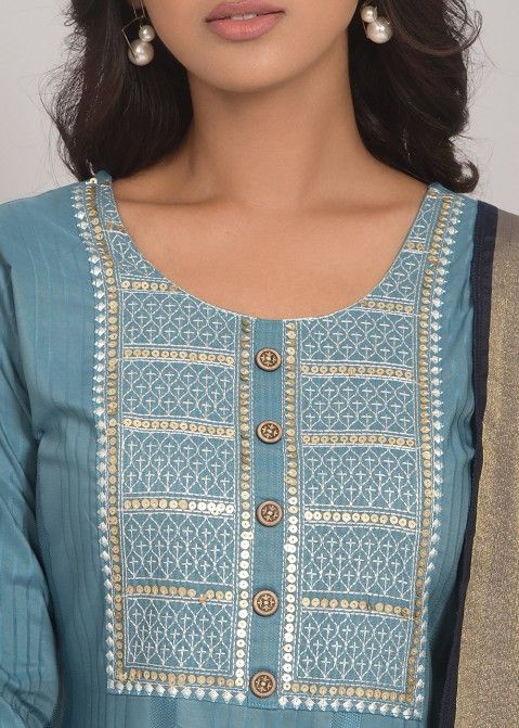 Readymade Sky Blue Embroidered Pant Suit Set 5614SL03