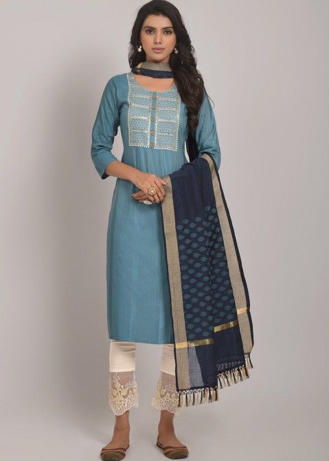 Readymade Sky Blue Embroidered Pant Suit Set 5614SL03