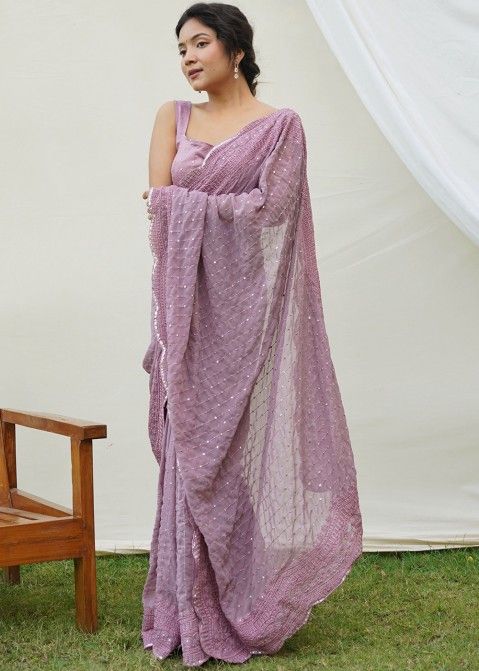 Purple Embroidered Saree In Georgette