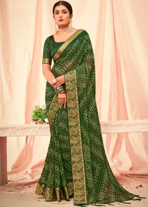 Vartika Singh Graceful Dark Green Color Party Style Georgette Saree