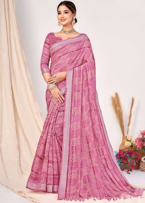 Purple Silk Saree In Bandhej Print