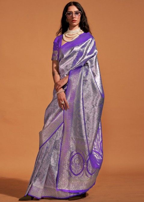 Purple Woven Work Saree In Art Silk
