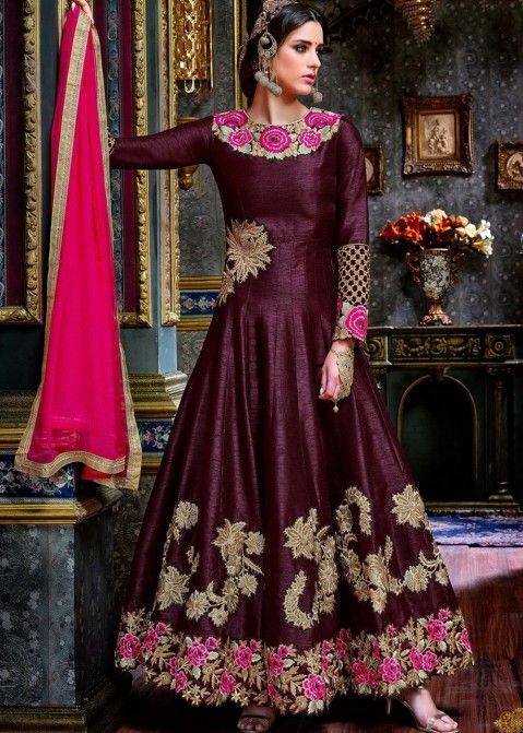 Purple Georgette Abaya Style Churidaar Kameez