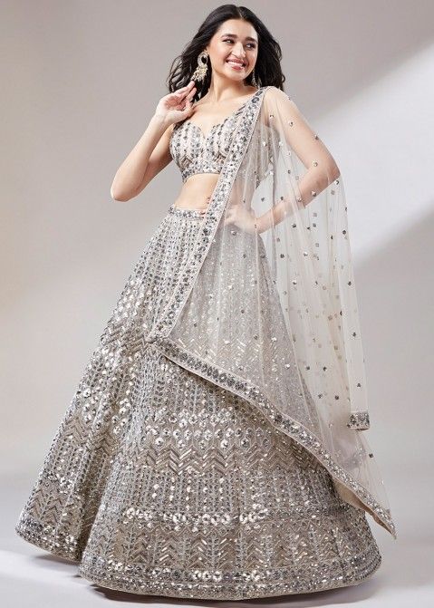 Wedding Wear Ethnic Silver Color Sequence Lehenga with Net Dupatta.,  Packet, Dryclean at best price in Bengaluru