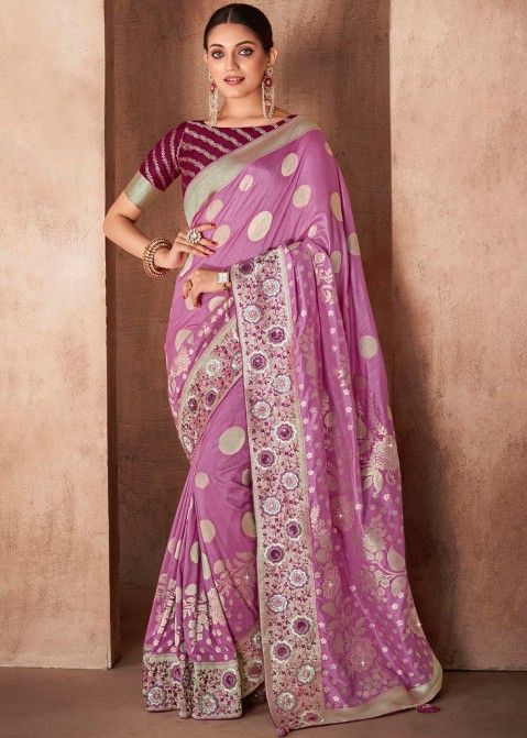Mauve Purple Woven Art Silk Saree & Blouse