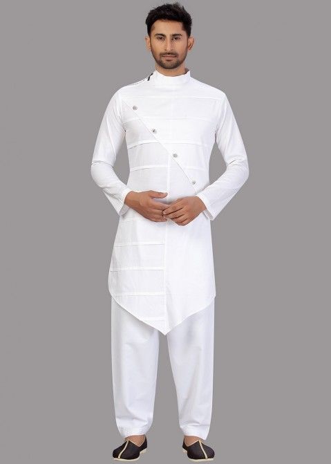 Kallolini's latest, designer, unique, beautiful, stylish, trendy white,  rayon pathani kurti set with pants for women