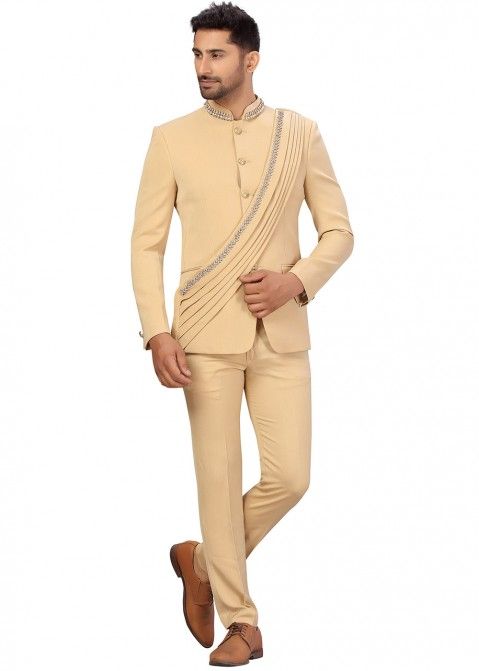 Occasional Wear Pathani Suit In Cream Color