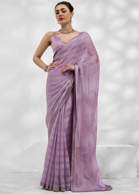 Purple Embroidered Saree In Chiffon