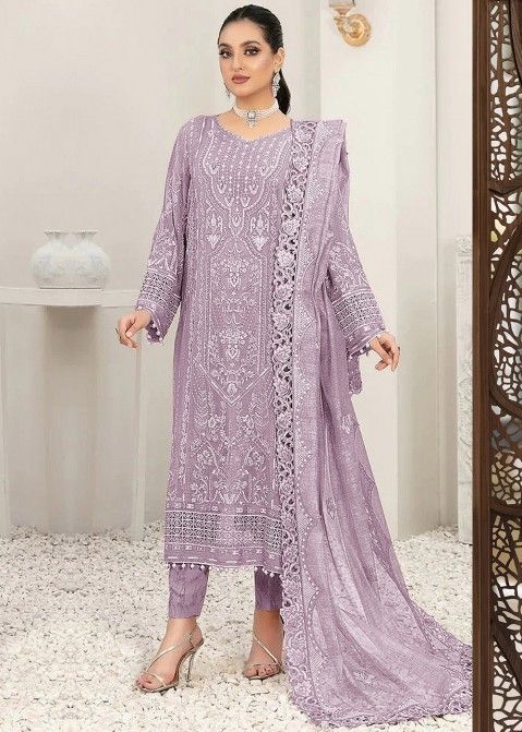 Designer Heavy Faux Georgette With Embroidery Sequence Work With Khatli  Work Pakistani Suit Grey Color DN 1010