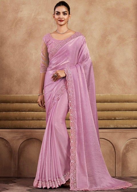 Pink Art Silk Saree With Embroidered Blouse