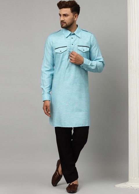 Readymade Mens Pathani Suit In Blue