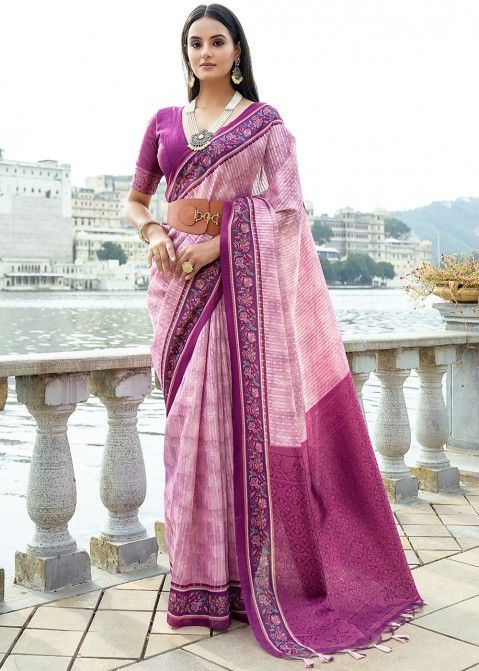 Pink Woven Art Silk Saree