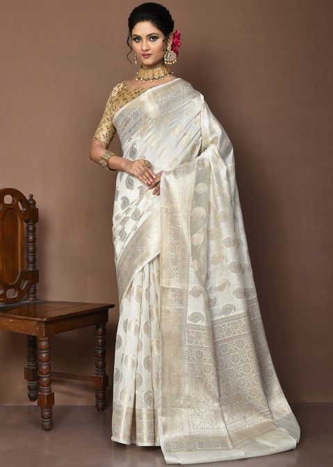 White Silk Zari Woven Saree