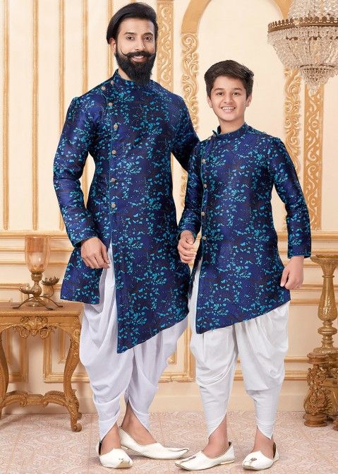 Readymade Navy Blue Father & Son Dhoti Kurta Set Online at best prices USA