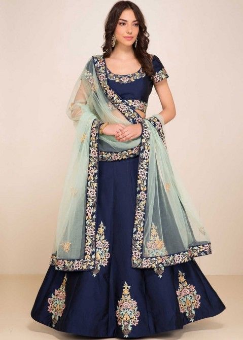 Navy Blue Art Silk Dupatta Stole,Scarf,Silk Dupatta For Indian Dresses,Lahanga Choli Dupatta Indian Dupatta