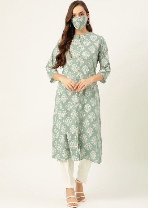 Green Readymade Cotton Printed Indian Women Kurti Online