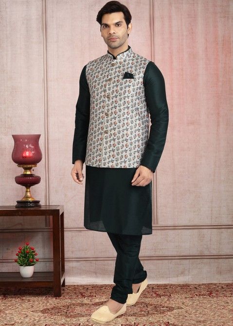 New Indian Designer Off White Waist Coat Koti Eid Linen Kurta Jacket Partywear 