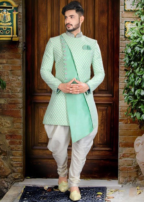 Traditional Pista Green Color Indowestern | Green suit men, Designer suits  for men, Indian men fashion