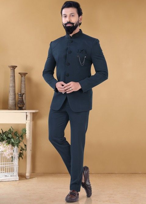 Buy Blue Bandhgala And Pant Set In Terry Rayon Kalki Fashion India