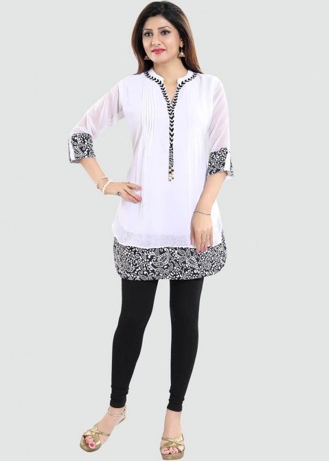 Buy Aurelia White Cotton Striped Straight Short Kurti for Women Online   Tata CLiQ
