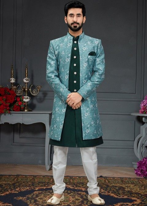 Shop Green Jacket Style Indo Western Sherwani Set Outfits for Men Online USA