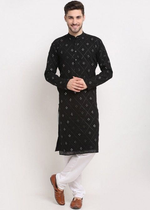 Readymade Black Color Cotton Kurta Pajama