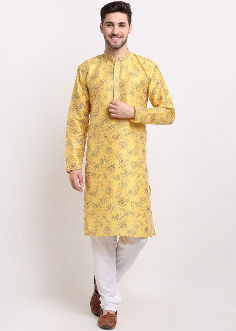 Readymade Yellow Color Dupion Silk Kurta Pajama