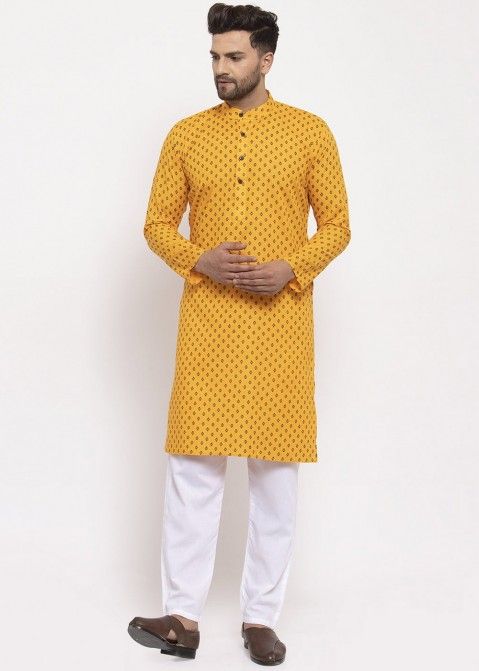 Readymade Yellow Cotton Kurta Pajama 843MW46