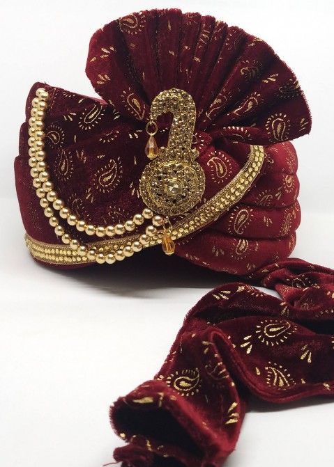 Brown Velvet Designer Monogram Turban- Order Wholesale