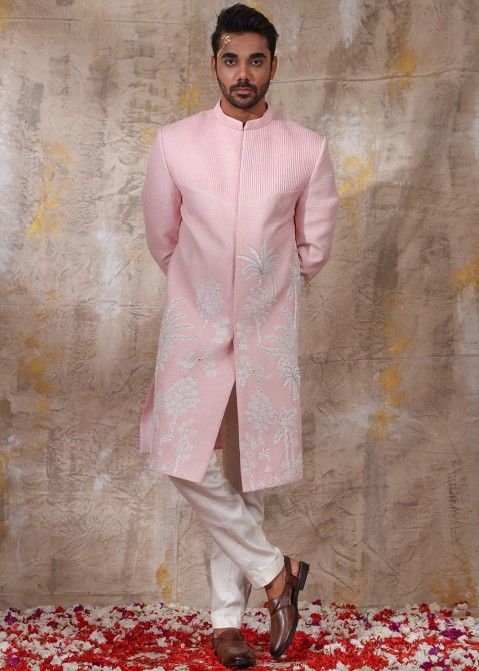 Readymade Pink Embroidered Indo Western Sherwani & Pant