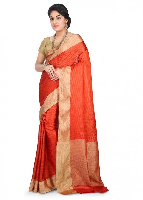 Red Pure Tussar Silk Saree Online Shopping