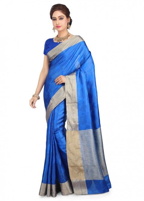 Royal Blue Traditional Tussar Silk Saree Online Shopping