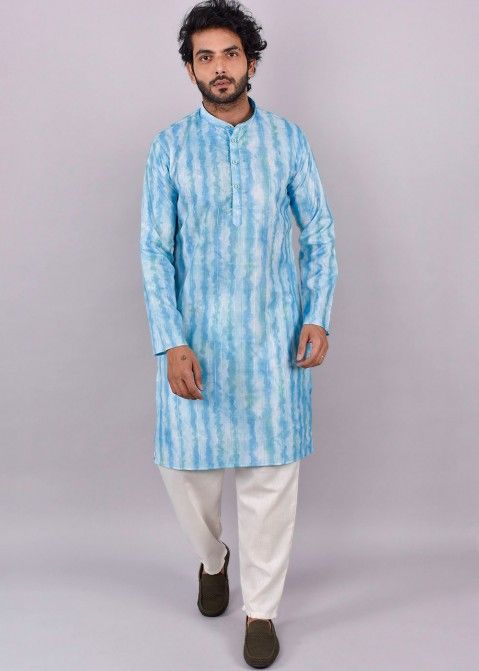Blue Kurta Pajama Set In Tie-Dye Print