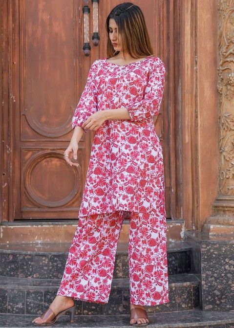 Pink Floral Printed Co-Ord Set In Cotton