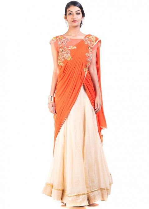 Buy Orange Foil Printed Silk Lehenga Choli With Dupatta Online At Zeel  Clothing