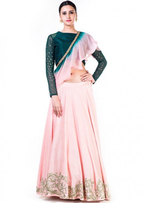 Meena Silk Carfted Printed Lehenga with Pure Bandhani Dupatta style  partywear Lehengacholi Peach at Rs 8999 in Surat