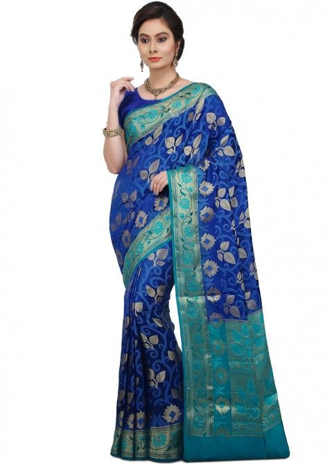 Blue Woven Saree in Pure Banarasi Silk