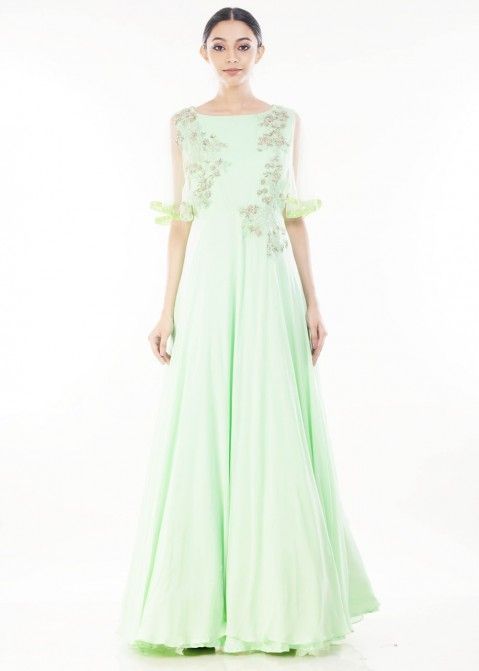 pastel green gown
