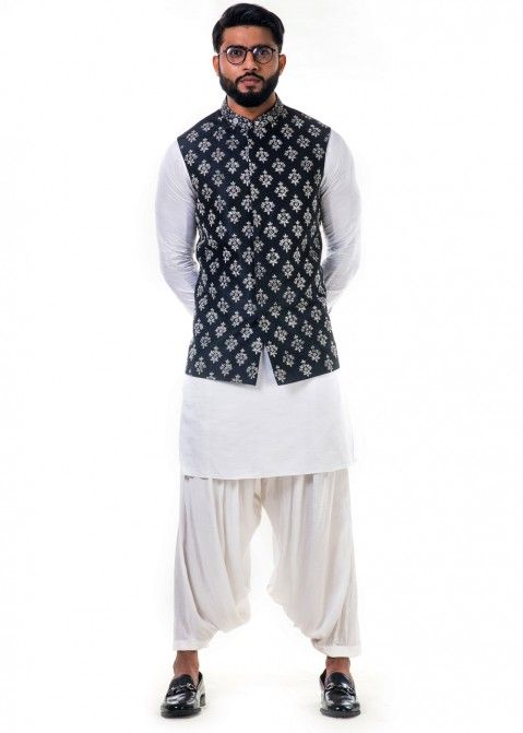 Pathani Dress: Buy White Linen Pathani Suit for Men With Nehru Jacket