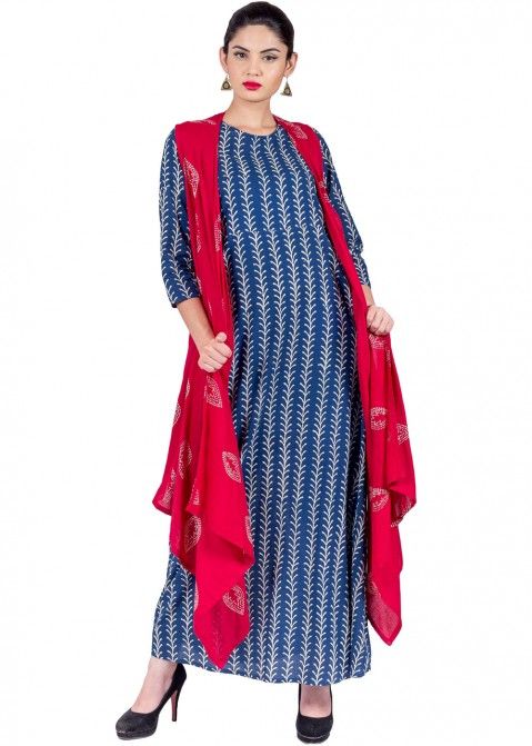 Readymade Blue Cotton Indo Western Cape Indian Tunics Online USA