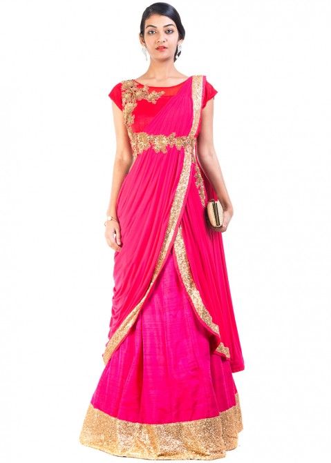 Pink Raw Silk Readymade Lehenga Choli Online Shopping
